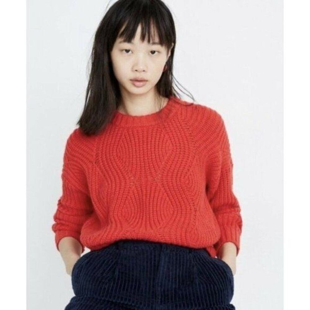 Madewell Red Everett Rib-Play Crew Neck Cable Knit Pullover Sweater Size XXS